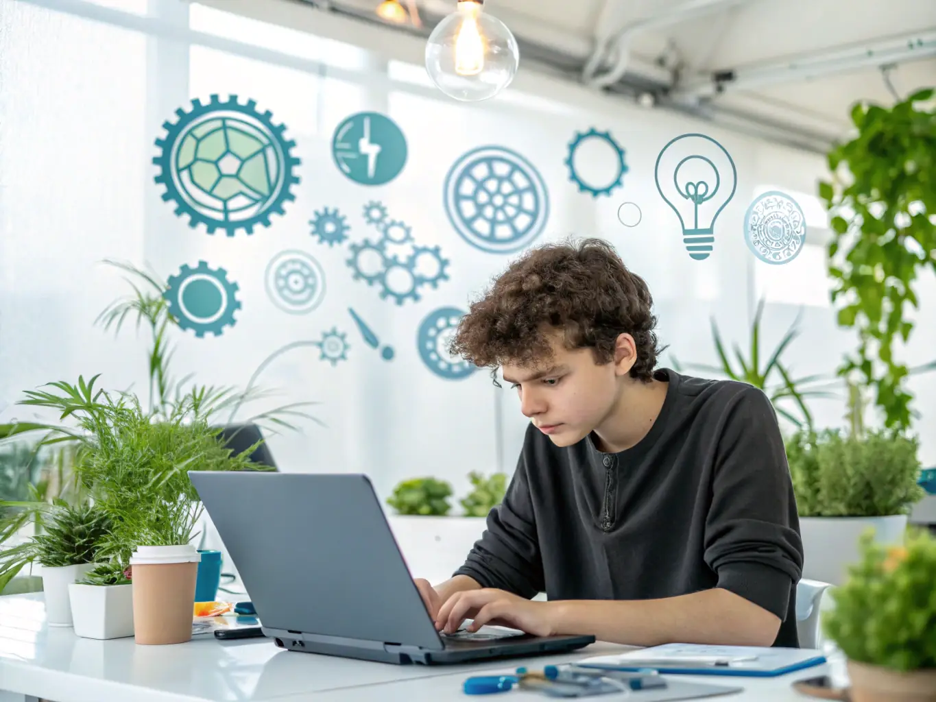 A student is working on a machine learning project, using a visual programming interface to train a model, with a focus on the practical application of AI concepts.