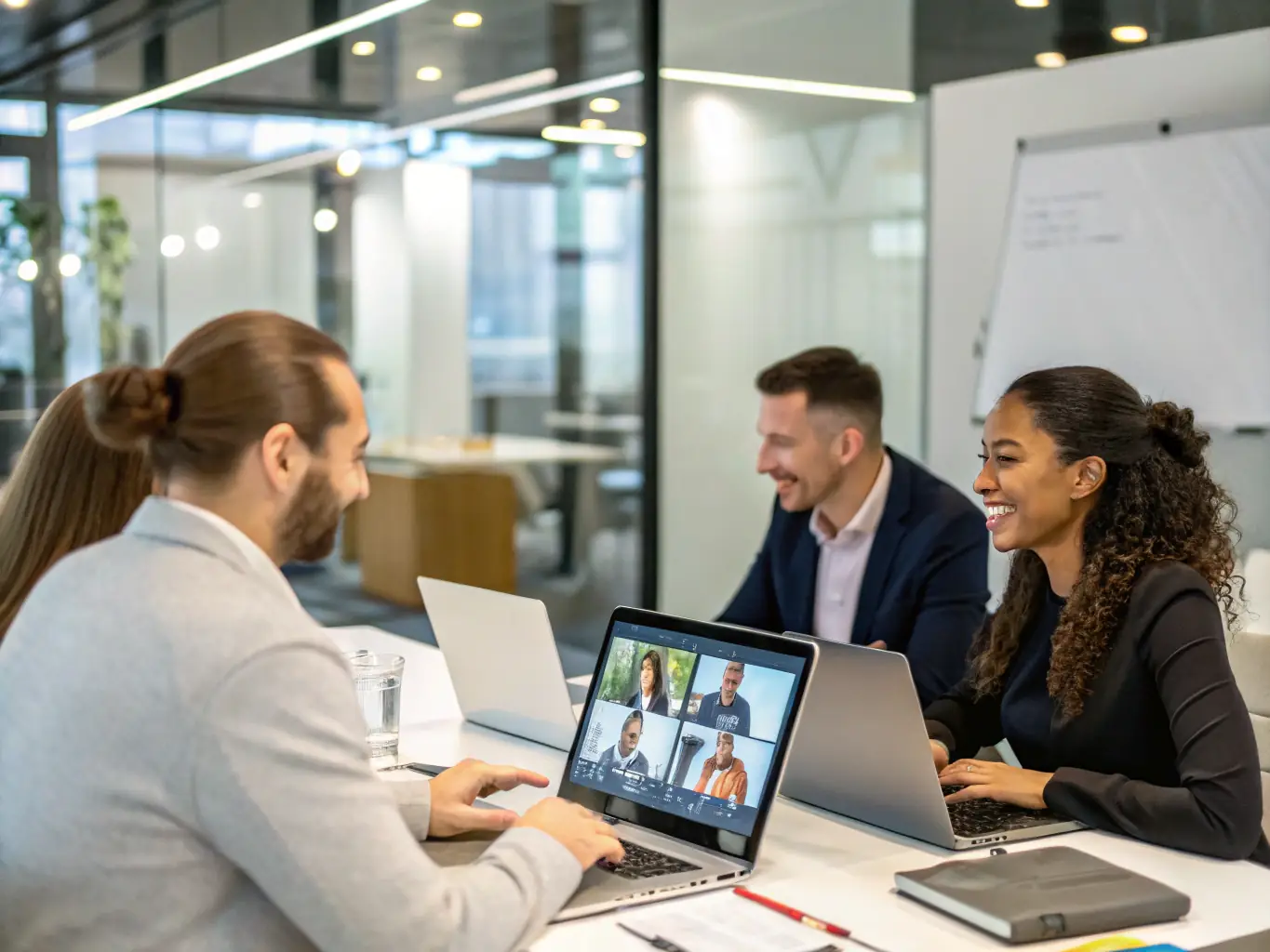 A diverse group of IsmA community members are collaborating on a project in a virtual meeting room, showcasing the collaborative spirit of the community.